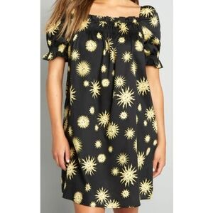 MODCLOTH DayTime Mood Baby Doll Peasant Astrology Sun Print Black Size S Ruffle